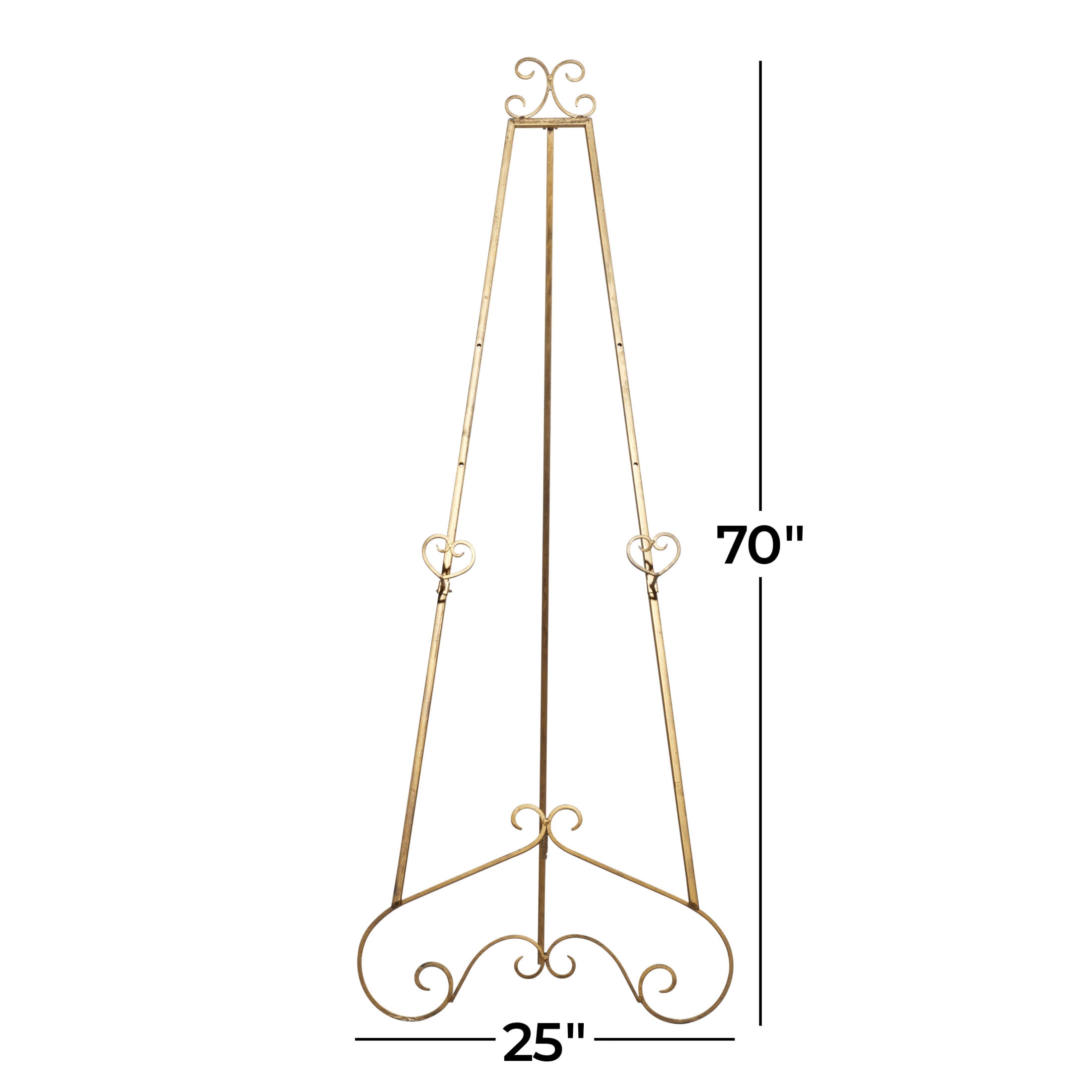 DecMode 25" x 70" Gold Metal Tall Adjustable Floor 3 Tier Scroll Easel, 1-Piece