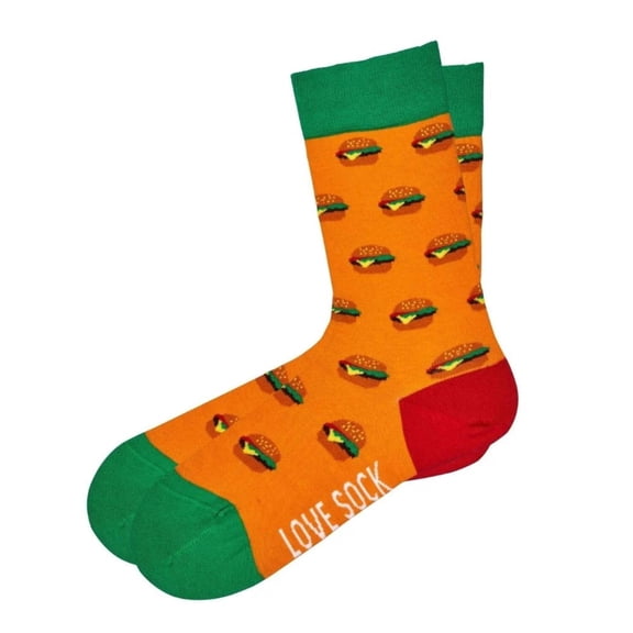 Love Sock Company Burger Novelty Crew Socks Orange (Unisex)