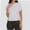 White, variant on Womens Short Sleeve Cropped T-shirts Summer Rolled Dolman Sleeve Crop Tops Casual Round Neck Solid Short Basic Tees