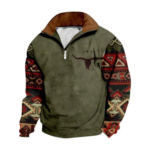 Siilsaa Sweatshirt for Men Vintage Country Hoodies Long Sleeve Cowboy Jacket Pullover Festival Outfits AG,L