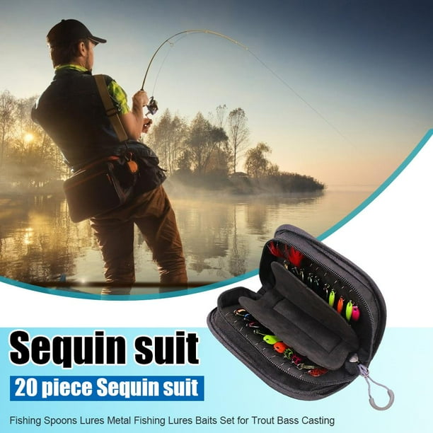 Cebo Falso Portátil Cebo Falso Portátil Juego de cebos de cuchara de lentejuelas de señuelo de pesca de 20 piezas con bolsa de almacenamiento con cremallera aparejos de pesca