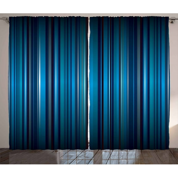 Ambesonne Harbour Stripe Curtains 2 Panel Set, Vibrant Blue, 108" x 63", Navy Blue Teal