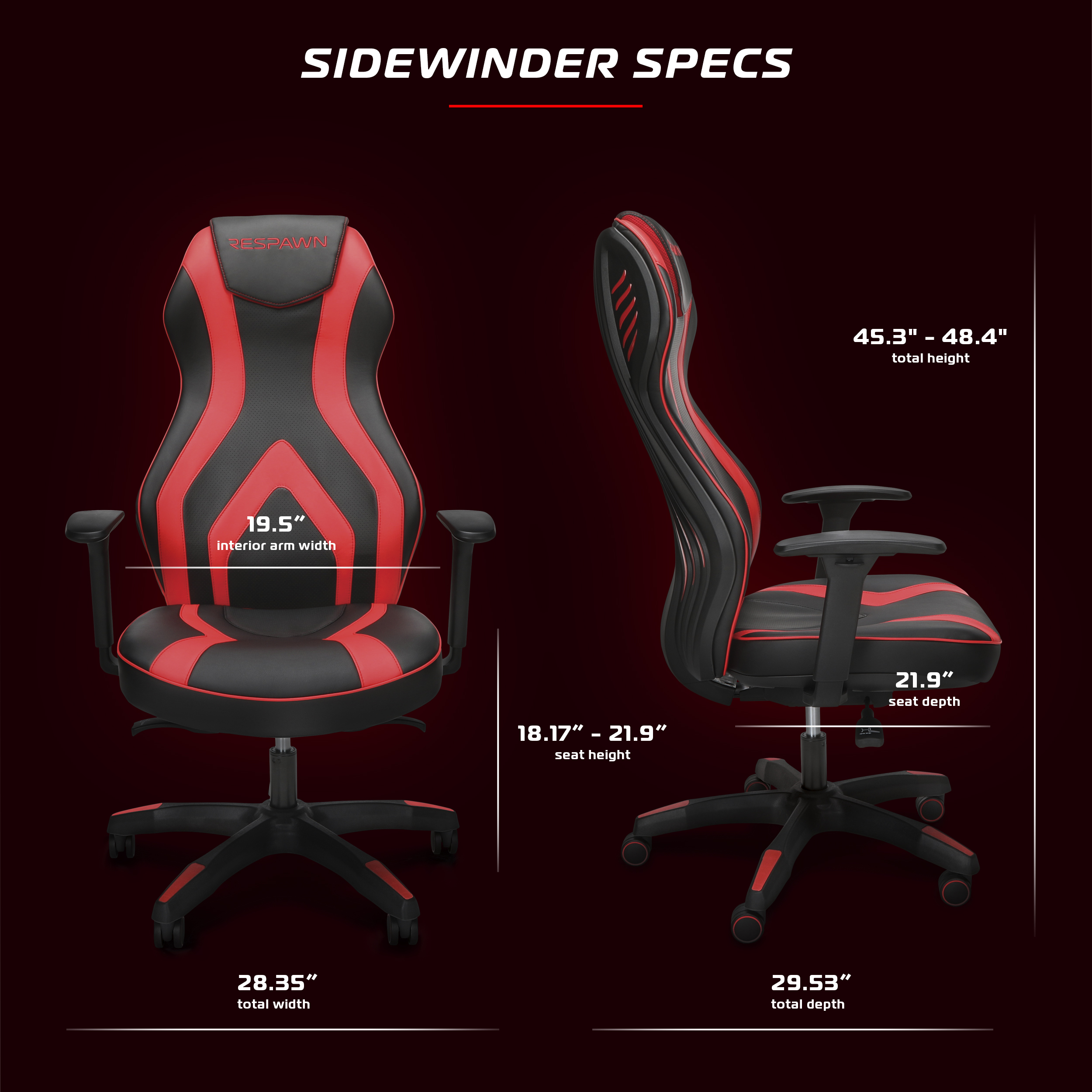 RESPAWN Sidewinder Gaming Chair, PU Leather, in Rage Red (RSP-125-RED) - image 3 of 17
