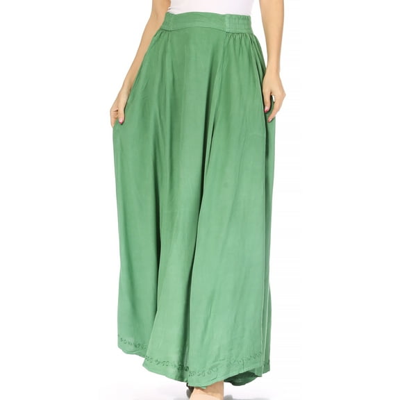 Sakkas Noemi Women's Long Maxi Summer Casual Boho Skirt Elastic Waist & Pockets - Sage Green - Plus Size