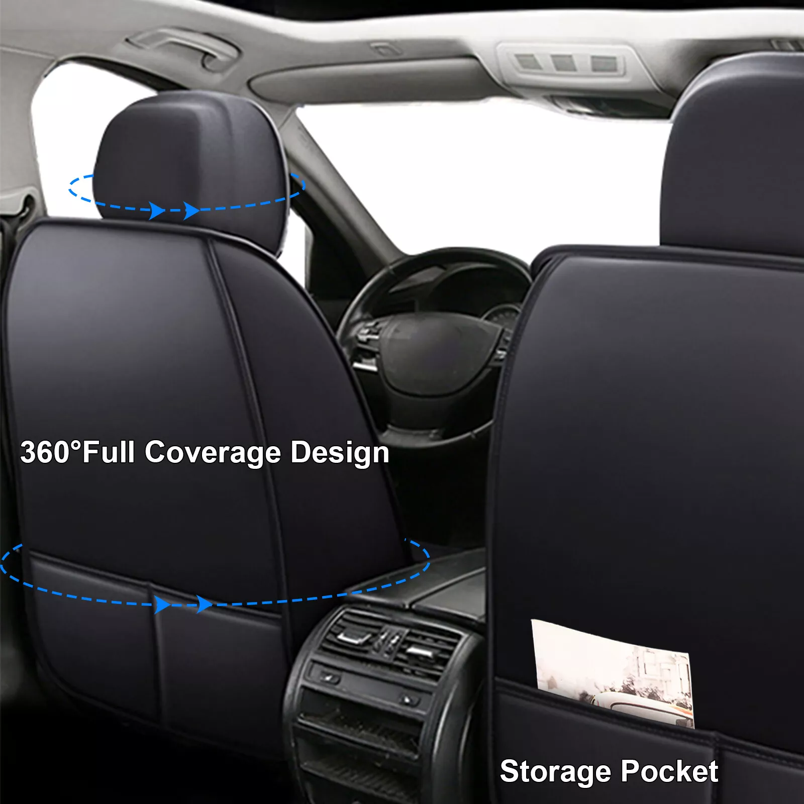 Car Seat Cover Fit for Ford Bronco Sport 2021-2025, Breathable Faux Leather Automotive Cushion Protector Front& Rear Full Set for Escape Fusion Focus Black Beige