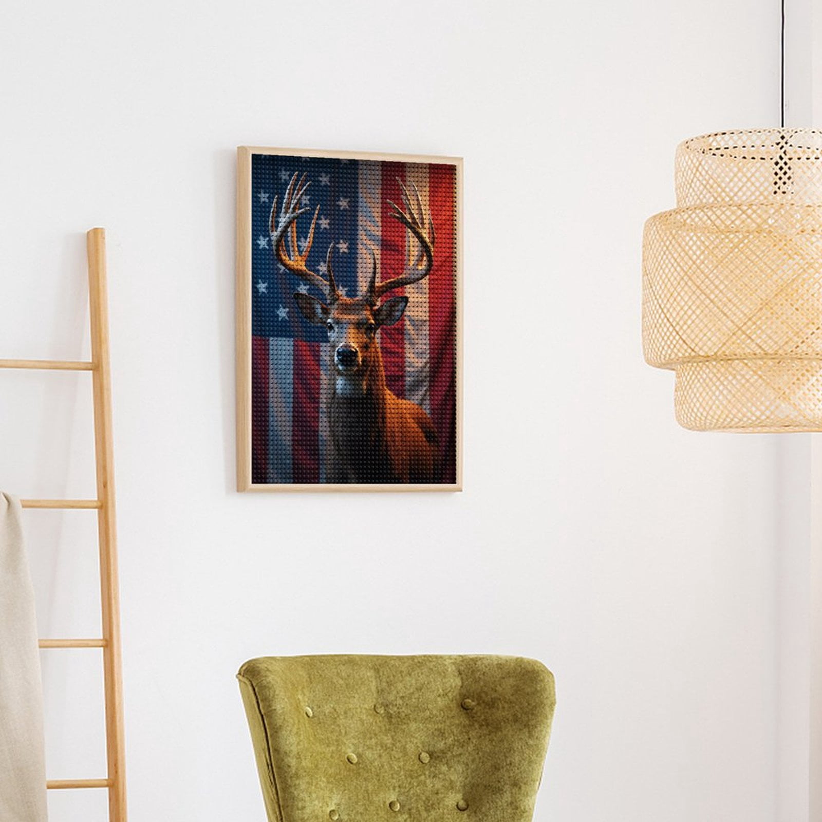 Diamond Art Kits for Adults - Deer American Flag Antlers Display 5d Diamond Painting for Adults, Diamond Art for Adults Beginners, Frameless Diamond Painting Kits for Adults for Home Wall Decor