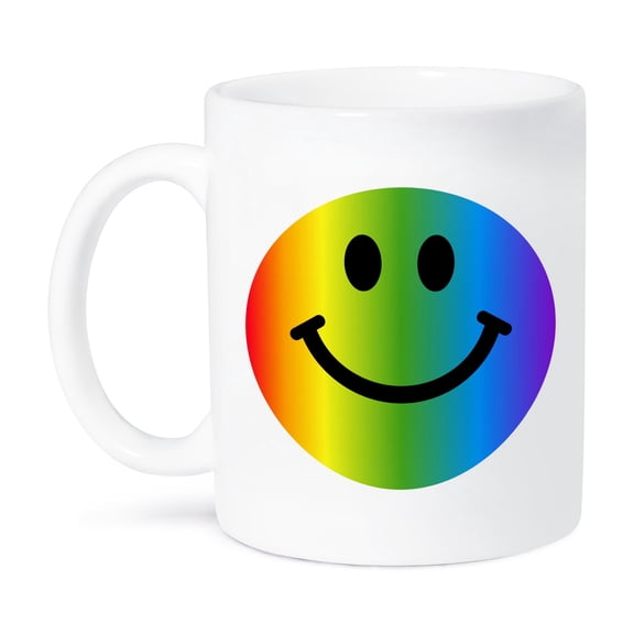3dRose, Rainbow smiling face - colorful gay and happy smilie - multicolor smiling cartoon multicolored smile, 11oz Mug