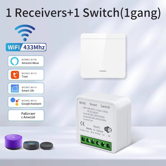 Interrupteur Intelligent Wifi pour Éclairage Led Tuya Smart Life RF 433MHz Télécommande Vocale Alexa Google Alice 1/2/3 Gang Interrupteur Sans Fil