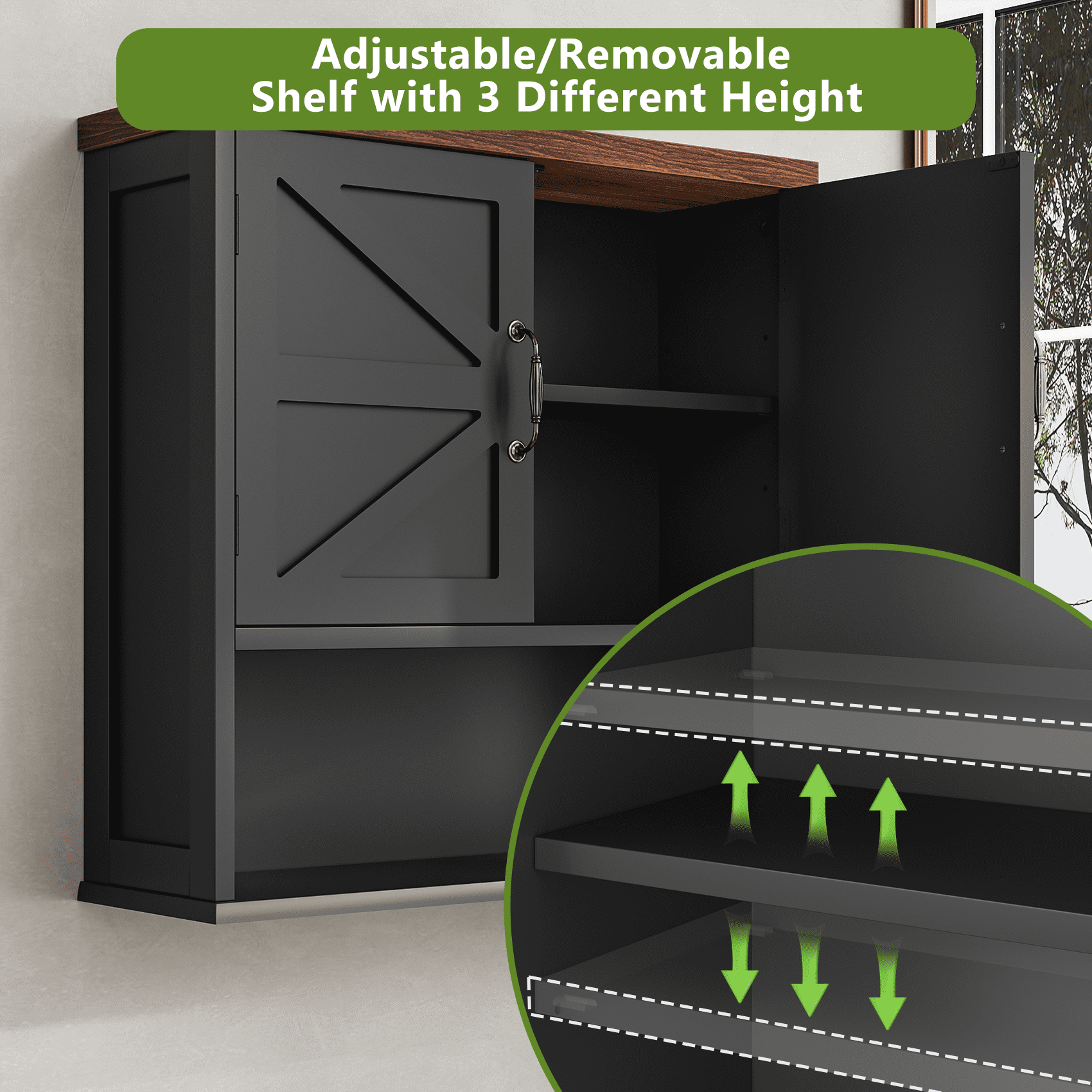 Smuxee Bathroom Cabinet Storage with Bathroom Shelf, Over the Toilet Storage Wall Cabinet,Black