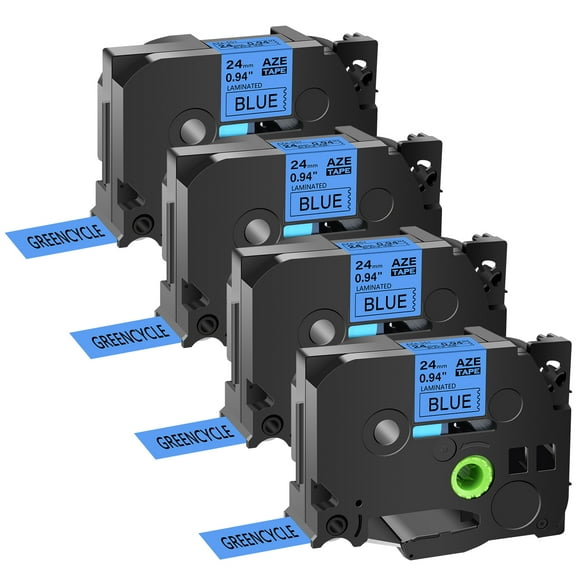 GREENCYCLE 4PK Compatible for Brother P-touch Black on Blue 24mm TZ TZe TZe-551 TZ-551 TZ551 TZe551 Laminated Label Tape