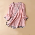 thumbnail image 1 of Lolmot Blouses pour Femmes, Broderie Renaissance Coton et Lin Col en V Manches Courtes, 1 of 3