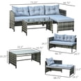 thumbnail image 3 of Outsunny 3 Piece Patio Furniture Set, Rattan Outdoor Sofa Set with Chaise Lounge & Loveseat, Soft Cushions, Tempered Glass Table, L-Shaped Sectional Couch, Light Gray Mix Grey, Grey, 3 of 9