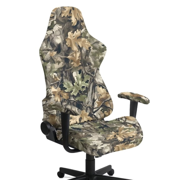 SCRAWLGOD Camo Forest Pattern Print Gaming Chair Cover with Armrest Cover, Soft Computer Chair Seat Cover Backrest Slipcovers Stretchable Rotating Desk Chair Seat Cushion Protectors