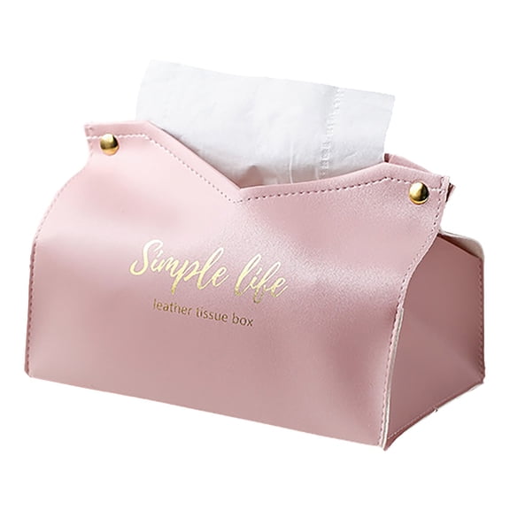 Premium PU Leather Minimalist Tissue Holder - Modern Nordic Decor for Home, Office & Car - Decorative Tissue Cover for Table Vanity Nightstand Parlors Countertop (Pink)