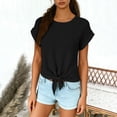 thumbnail image 4 of Ymauqau T-Shirts pour Femmes Manches Courtes Roulées Col Rond Nœud devant Crop Tops Tendance Décontracté T-Shirts Coupe Ample Blouses, 4 of 7