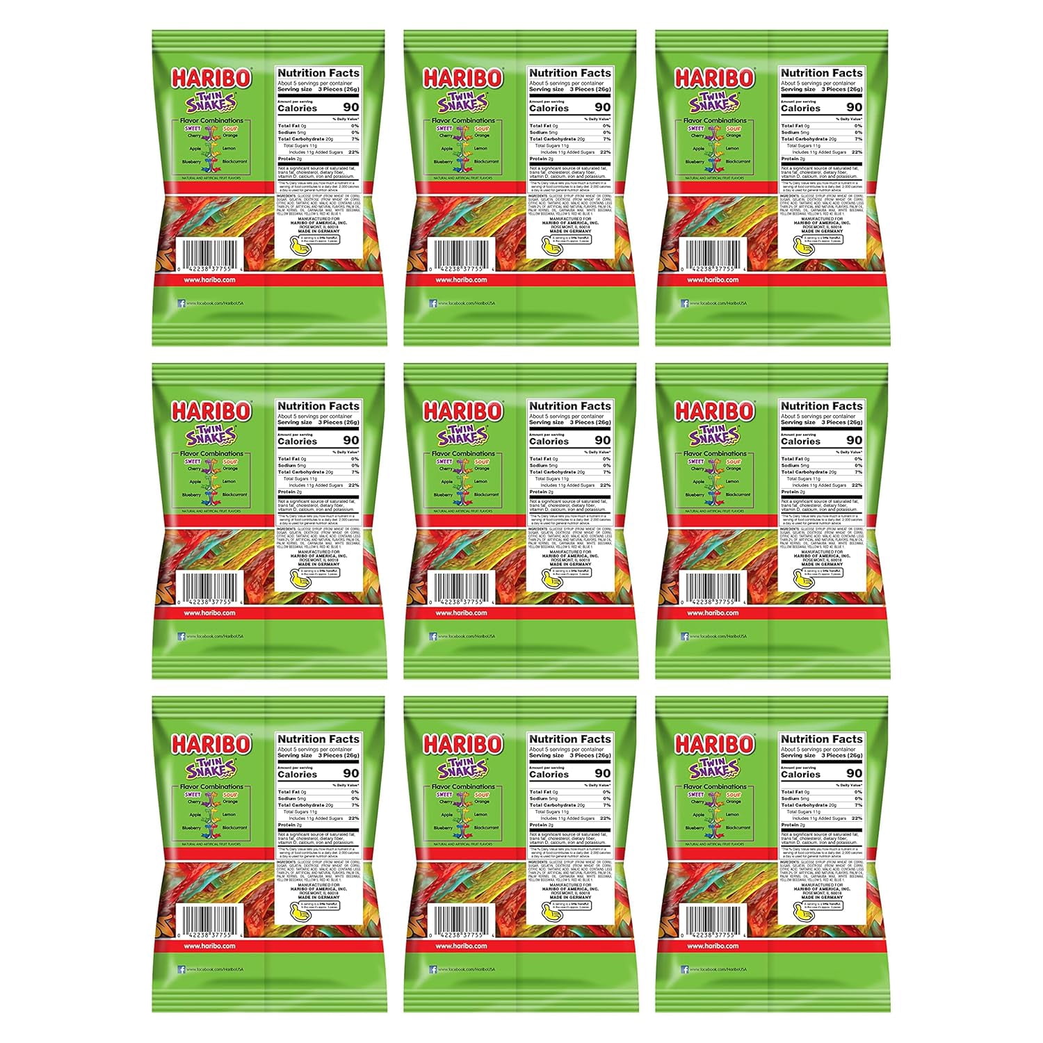 Sweet & Sour Snakes Pack  9 (5oz Bags) Gummi Candy Peg Bag for Movies, , Easter, and More in a    Bulk Bag
