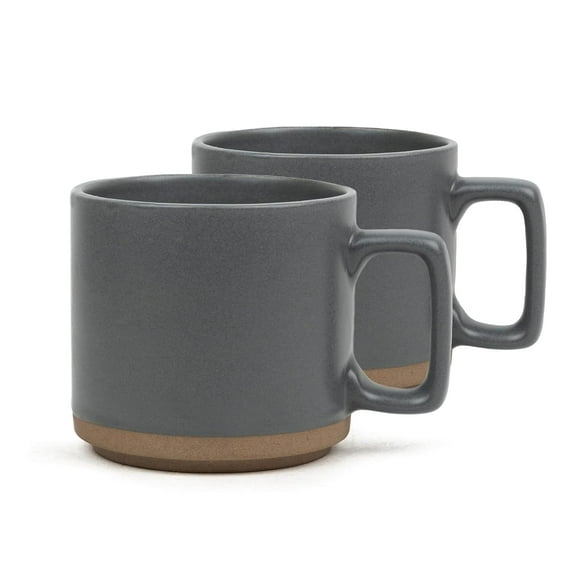 Large Ceramic Coffee Mug Set Of 2 - Grey, 350ml Each | Ceramic Japandi Mug, Tea Mug With Matte Finish | Mug For Coffee | Ceramic Coffee Mug | Microwave Safe & Dishwasher Safe
