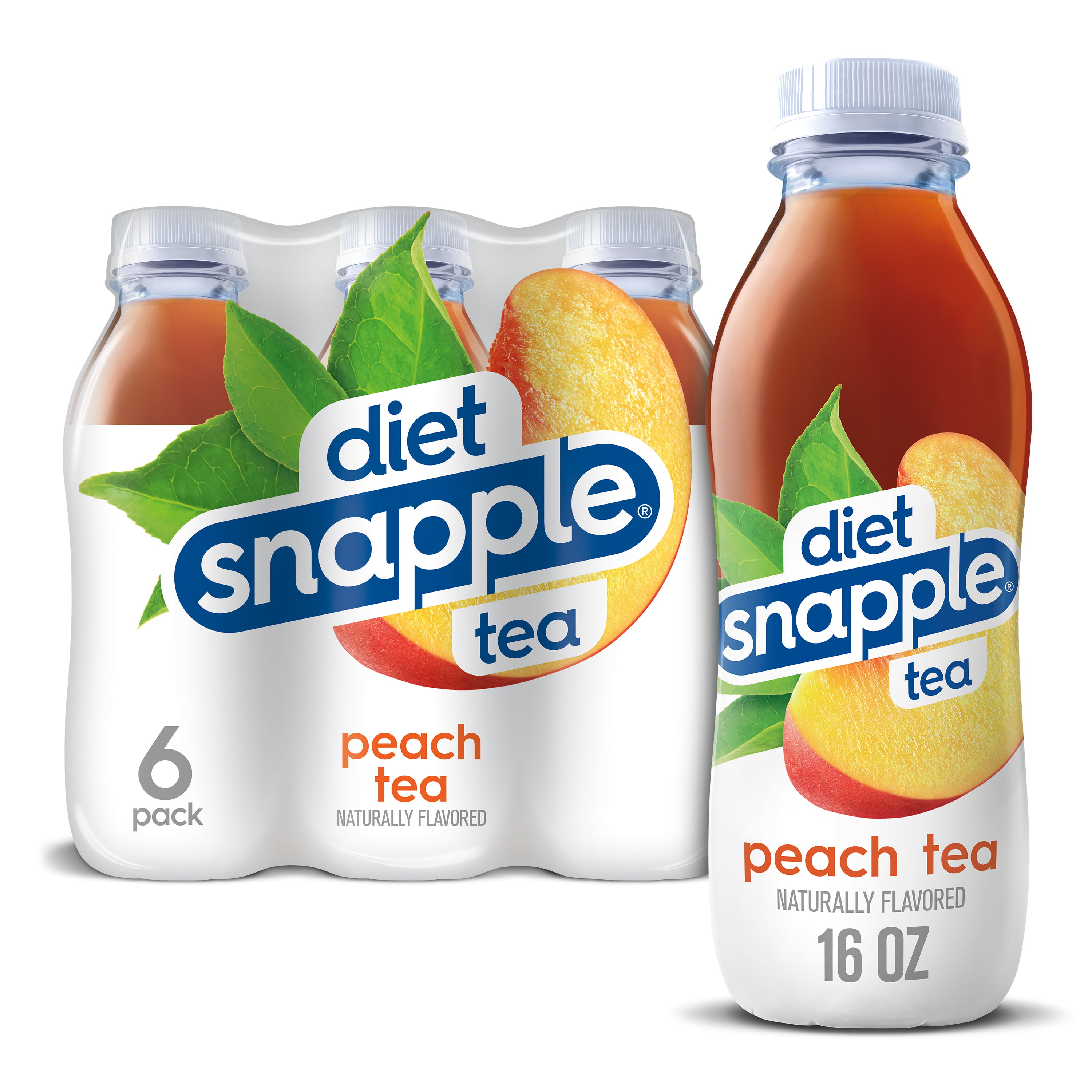 Diet Snapple Peach Tea 16 Fl Oz Recycled Plastic Bottle 6 Pack