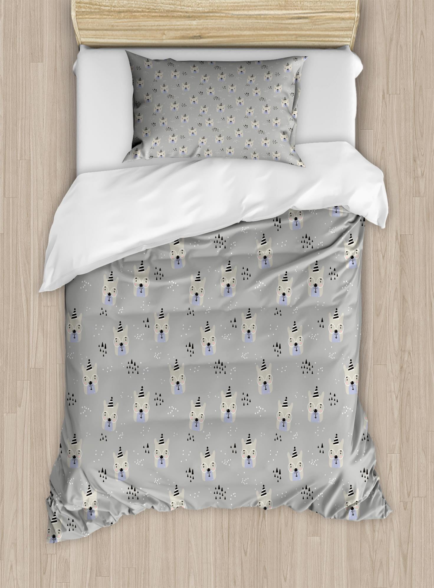 Hipster Duvet Cover Set Twin Size Cute Bear Faces With Glasses And Hipster Duvet Cover Set Twin Size Cute Bear Faces With Glasses And Doodle Triangles Dots Nursery Pattern Decorative 2 Piece Bedding 1 Pillow Sham