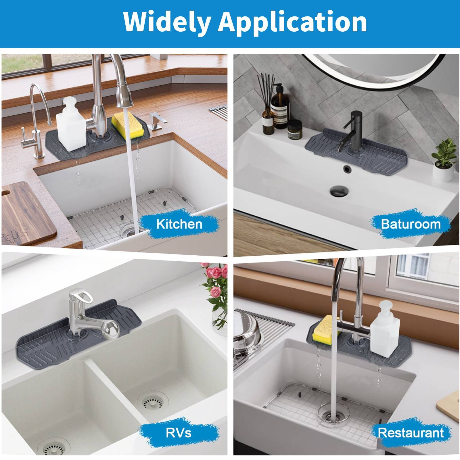 Silicone Kitchen Faucet Mat Sink Splash Pad Drain Pad Bathroom Countertop  Protector Shampoo Soap Dispenser Quick Dry Tray Jd4 Ns2