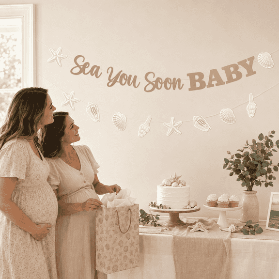 Sea You Soon Baby Banner with Seashell Theme Banner - Seashell Baby Shower Decorations Boy Girl, Under the Sea Ocean Themed Party Supplies for Pregnancy Celebration Newborn Party