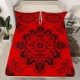 thumbnail image 2 of Manfei Damask Floral Full Size Sheets,Vintage Baroque Geometric Bed Sheets,Red Black Sheet Sets For Girl Boy,Breathable Home Decor,4pcs, 2 of 7