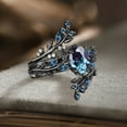 thumbnail image 3 of Leaf Alexandrite Engagement Ring Set- 14K Black Gold Vermeil- Twig Cluster Enhance Unique Wedding Band, 3 of 5