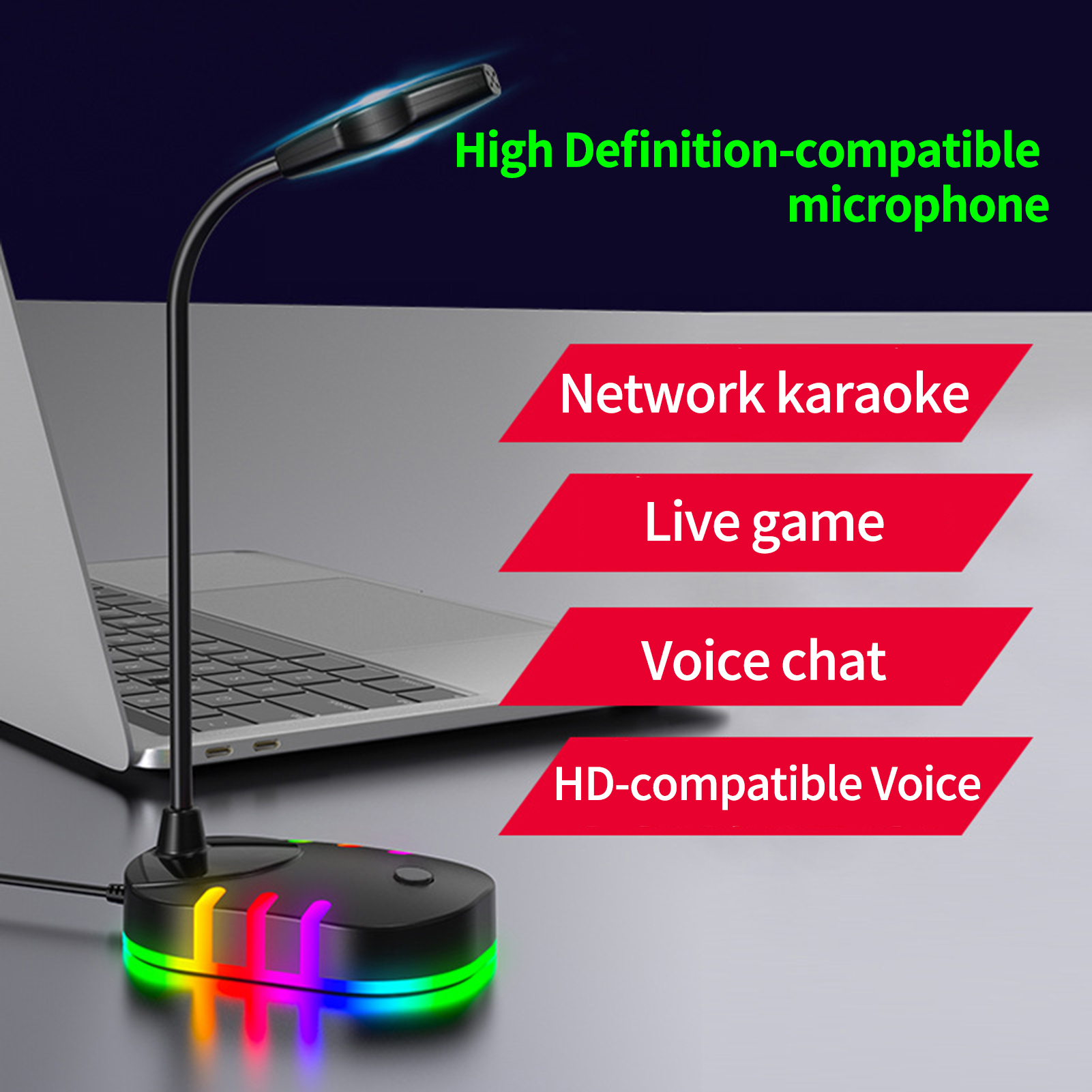 Kripyery Wired Microphone Highly Sensitivity with Cool RGB Light 360