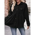 thumbnail image 4 of Women Corduroy Button up Shirt Solid Color Casual Long Sleeve Blouse Loose Work Tops with Pockets for Streetwear, 4 of 7