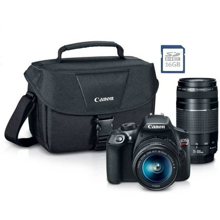 Canon Black EOS Rebel T6 Digital SLR Camera with 18 MegaPixels, 18-55mm & 75-300mm Lenses Included, Bonus 16GB SD Card