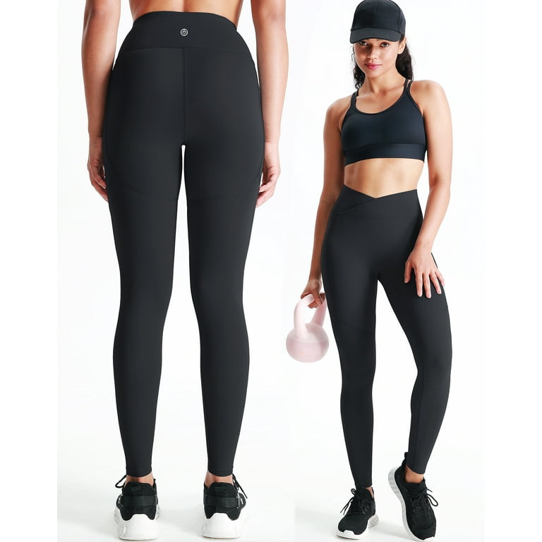 NELEUS Womens V Crossover High Waist Yoga Leggings for Workout Squat Proof  with 2 Pockets,Black,US Size 2XL