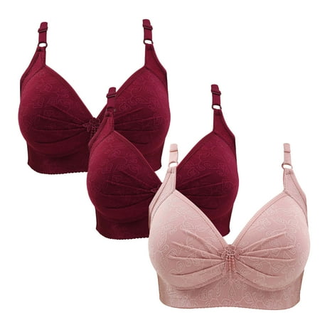 Gnurob Womens Lace Bralette 3 Pack Plus Size Bra Push Up Wire Free Bras Padded Seamless Bralettes Adjustable Straps Underwear for Heavy Breast Sprots Bra Clearance Saving B02-Wine 3X-Large
