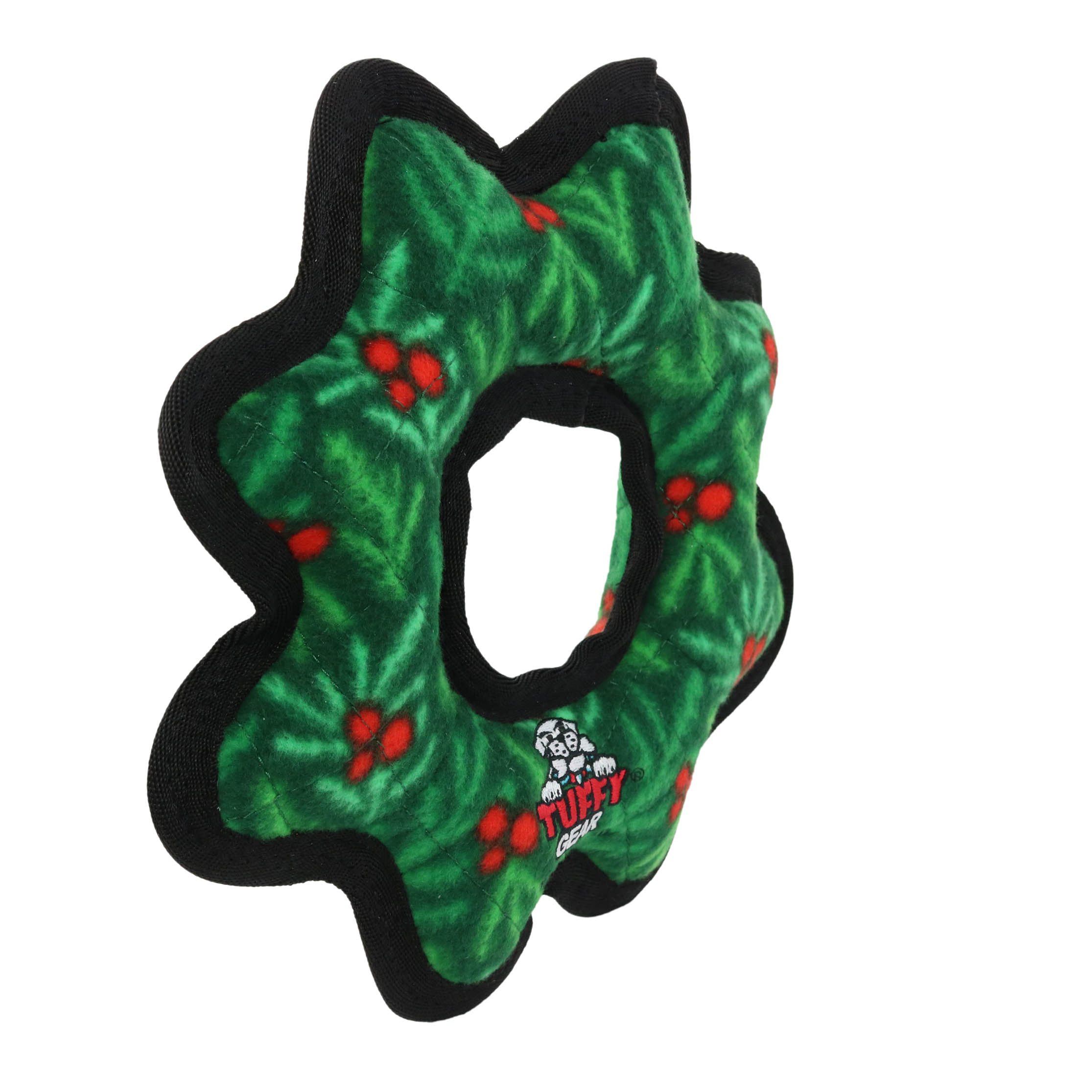 Tuffy Holiday Medium Gear Ring Wreath, Durable Plush Squeaky Dog Toy