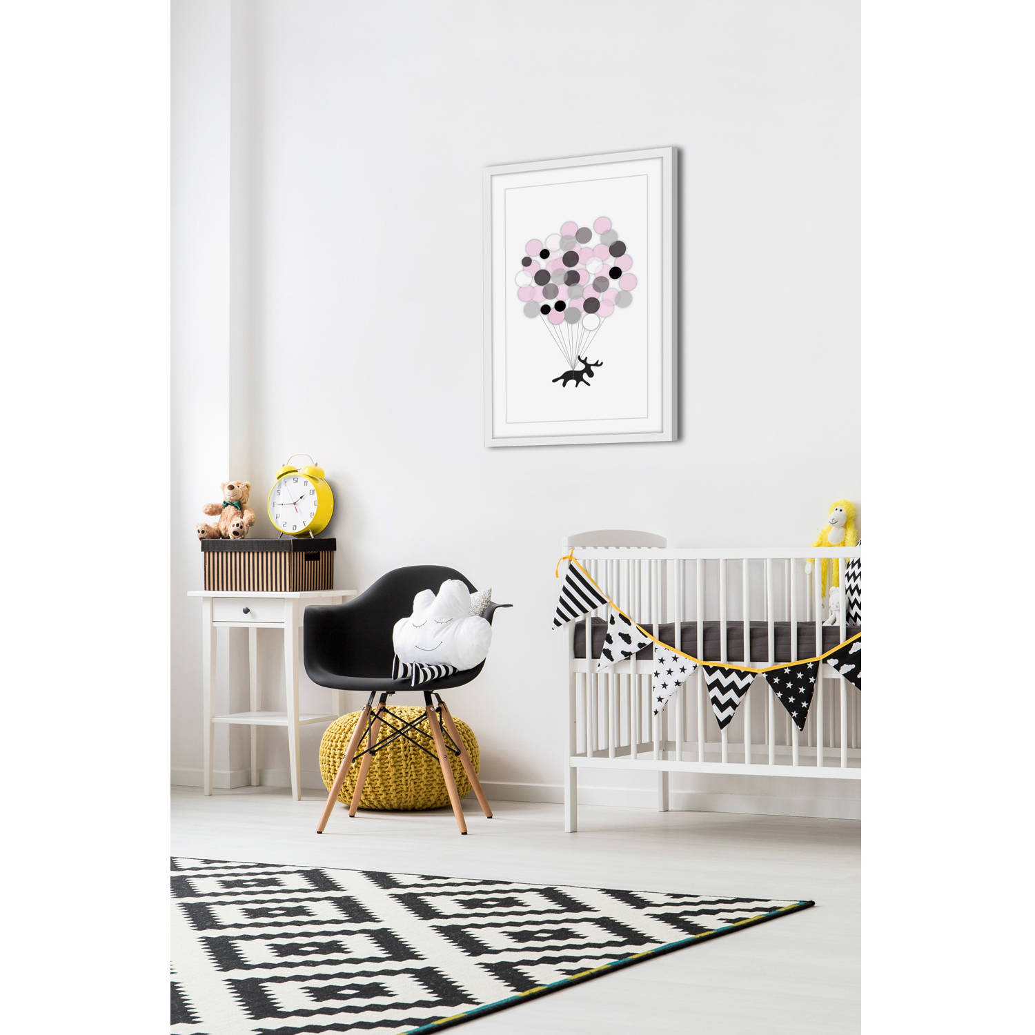 Marmont Hill "Pink Balloon Moose" by Katarina Snygg Framed Painting Print