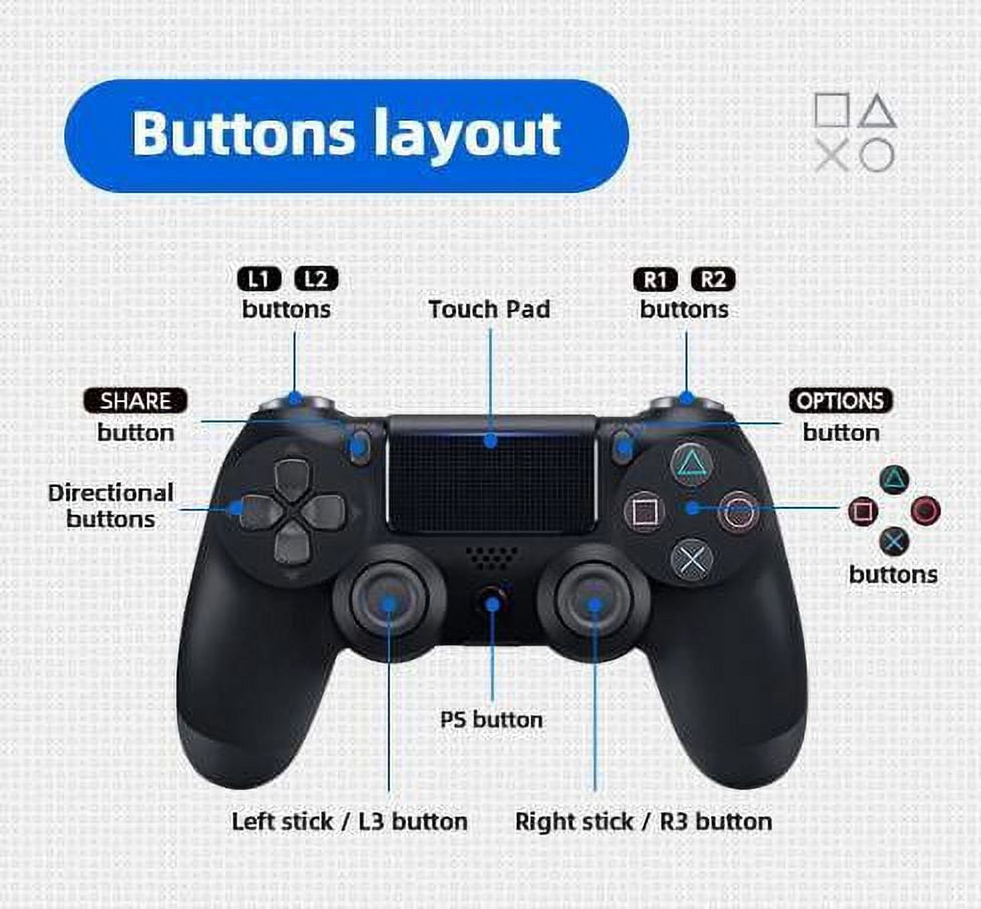 Wireless Controller for PS4, Remote Controller Compatible with PS-4 ...