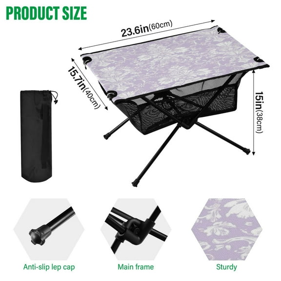 BZSMCE Camping Tables Simple Folding Table Whimsical Floral Damask Pattern Size:23.6*15.7in