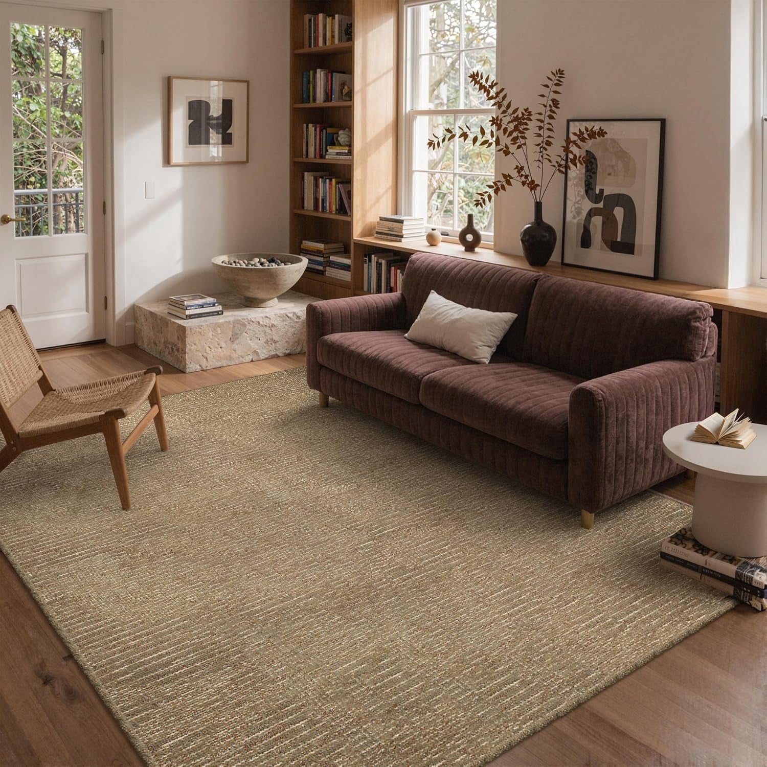 KUETH 8x10 Handwoven Natural Fiber Area Rug, Woven Natural Style Rug, Machine Washable Non-Slip for Living Room、 Bedroom and Dining Room.