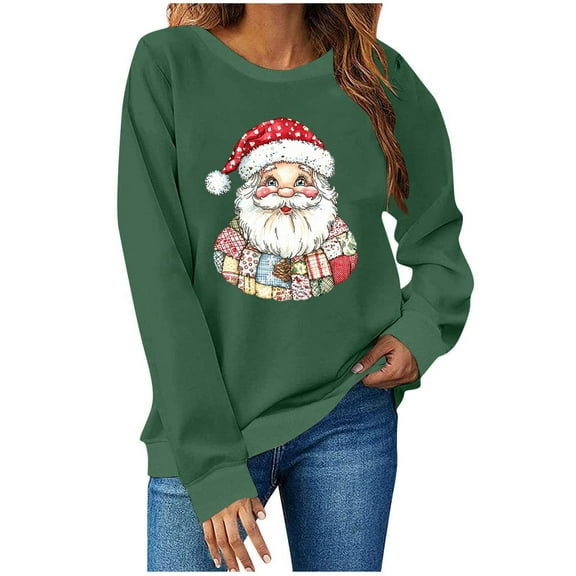 ShiShine Retro Santa Sweatshirt for Women Vintage Christmas Sweaters Crewneck Oversized Long Sleeve Tops