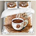 thumbnail image 1 of Tea Duvet Cover Set Queen Size, Hot Freshly Brewed Espresso Cup Cappuccino Latte Drinking Sketch Cafe Theme, Decorative 3 Piece Bedding Set with 2 Pillow Shams, Pale Caramel White, by Ambesonne, 1 of 3