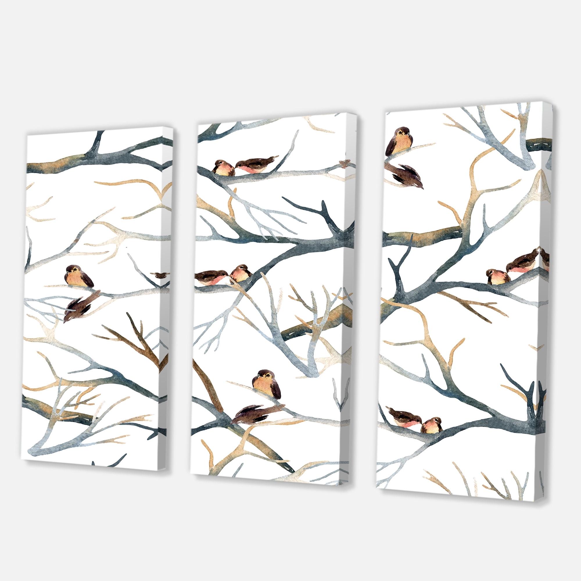 Designart ' Little Birds Sitting On The Tree Branches I ' Traditional Canvas Wall Art Print