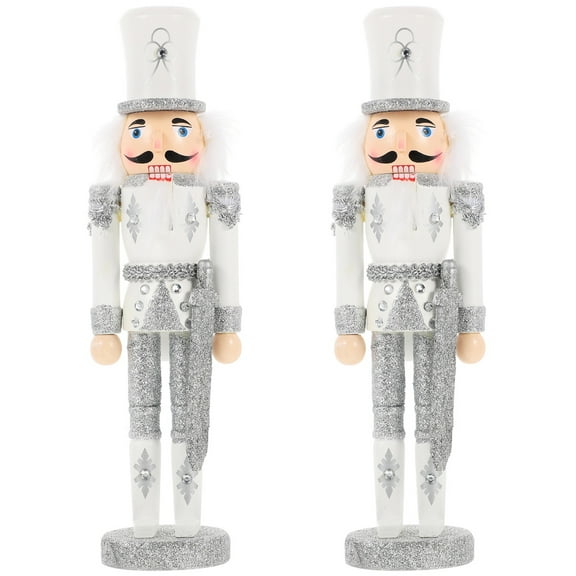 Set of 2 Christmas Nutcracker Ornament Decoration Puppets Gifts Silver