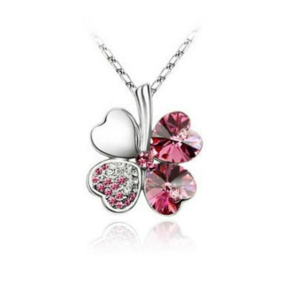 Wrapables® Gold Plated Crystal Four Leaf Clover Pendant Necklace, 18 inches, Rose Red