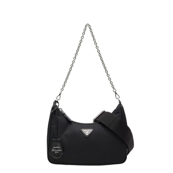 Pre-Owned Prada Re-Edition 2005 Re-Nylon Shoulder Bag Chain Handbag 2WAY 1BH204 Black Nylon...