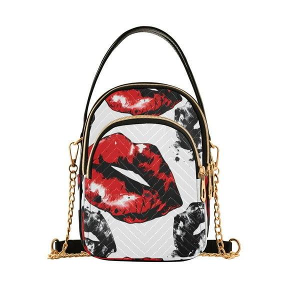 joogoo Women Red Lip Chain Crossbody Bags Shoulder Handbag Phone Purse