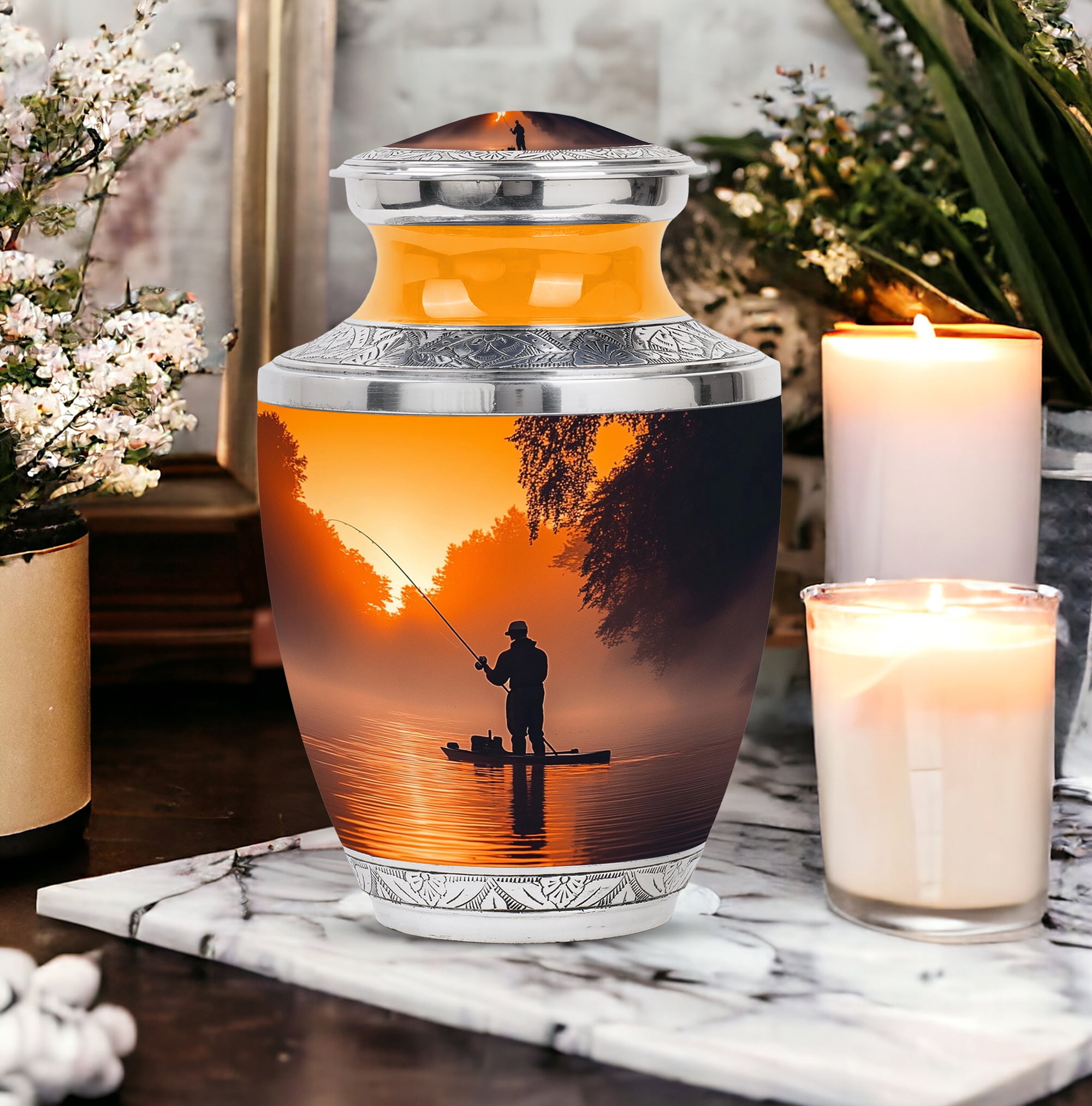 YATHABI Fisherman Cremation Urn - Large Urns For Human Ashes Adult Female - Cremation Urn For Ashes Adult Male - Memorial Funeral Urns For Women - 10 Inch