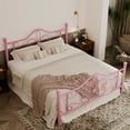 thumbnail image 4 of Allewie Full Size Vintage Metal Bed Frame with Butterfly Pattern Design Headboard & Footboard, Pink, 4 of 7