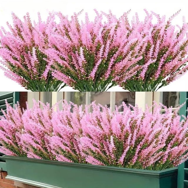 Nvzi 12 manojos de flores artificiales de lavanda y plástico morado (rosa)