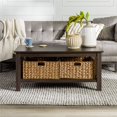 thumbnail image 2 of Walker Edison Storage Wood Coffee Table with Two Wicker Baskets, Espresso, 2 of 17