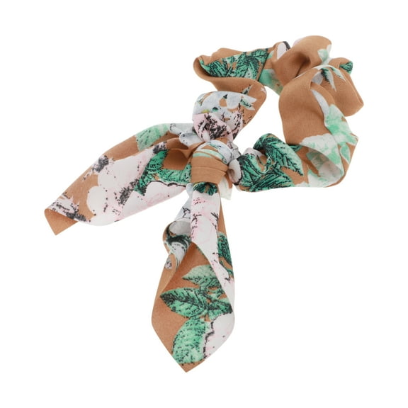 Unique Bargains 1 Pc Tie Triangle Ribbon Print Scrunchies Coffee Color