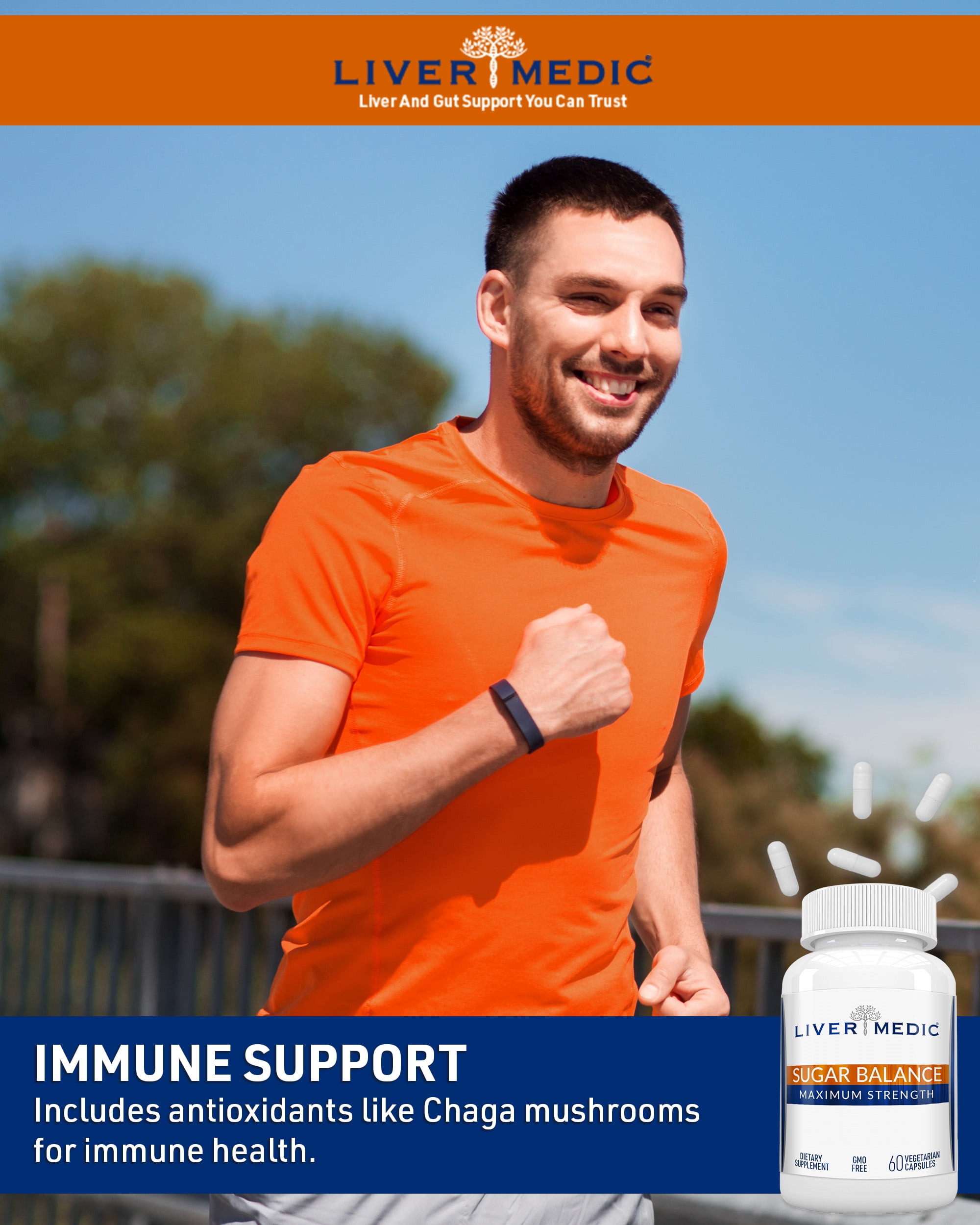 Liver Medic Blood Sugar Complex Supplement Supports Healthy Normal Energy Levels All Natural with Berberine, Cinnamon, Bitter Melon, Chromium, Magnesium, Alpha Lipoic Acid, NonGMO, 60 Capsules